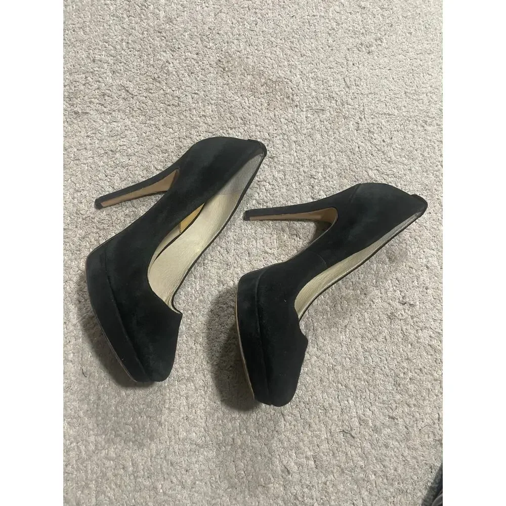 Michael Michael Kors Suede Pumps Heels Women's Size 7.5 M ST15G Leather Black